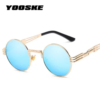 YOOSKE Steampunk sončna Očala Moških Kovinski Zaviti Krog Očala Ženske blagovne Znamke Oblikovalec Odtenki Steampunk Očala Visoke Kakovosti UV400