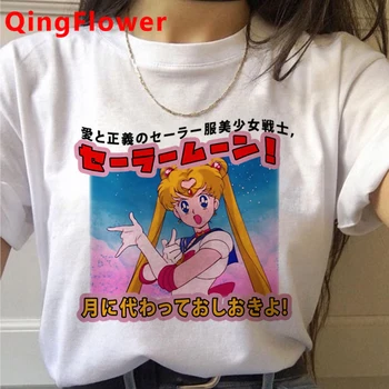 Sailor Moon Harajuku Smešno Risanka Majica s kratkimi rokavi Ženske Kawaii Srčkan Japonski Anime T-shirt Ullzang Poletje Tshirt Grafični Top Tee Ženski