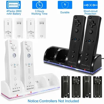 Štiriposteljnih Daljinski upravljalnik Polnjenje Dock Postajo W/ 4 Polnilne Baterije&LED Luč za Nintendo Wii Remote Control hitro polnjenje
