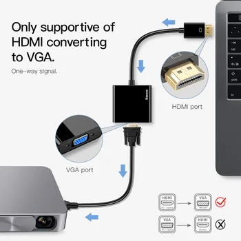 Baseus HDMI na VGA Kabel HDMI VGA 1080P Digitalni HDMI Moški-VGA Ženski Pretvornik Cepilec Za Prenosnik PS4 Chromebook TV