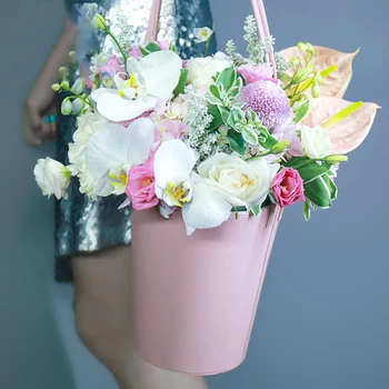 Prenosni Usnje Darilo Polje Cvetličarna Cvet Embalaža Škatle z Ročajem Cvetlični Aranžma Cvetlični Vedro Škatle valentinovo Darilo