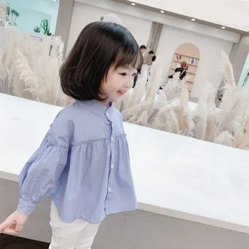 2020 jeseni novo otrok korejski otroška oblačila dekleta deklice dolg rokav puff sleeve solid color majica