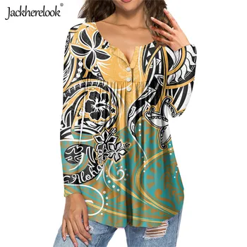 Jackherelook Priložnostne Majice Z Dolgimi Rokavi Ženske Tunika Bluzo Samoa Hibiscus Polinezijski Tatoo Blagovno Znamko Design Ženski Zgornji Deli Oblačil Plus Velikost