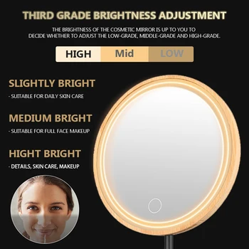 LED Ličila Ogledalo Nečimrnosti Lesene Namizje Nastavljiva Svetloba Miror, Zaslon na Dotik, ki Stoji Kozmetičnega Ogledala