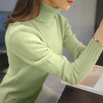 2020 Jeseni in Pozimi Nov ženski Pleteni Pulover puloverju visoko vratu long sleeve solid color slim odsek kratek