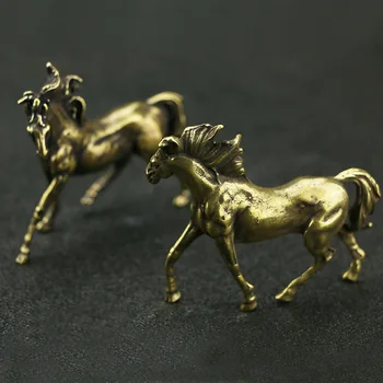 Starinsko Bakra, 1 Par Konj Miniature Figurice Okraski Trdni Brass Živali Žrebec Kip Namizne Dekoracije Doma Dekor Notranjost
