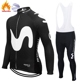 2019 Movistar Team long sleeve Kolesarjenje jersey hlače, hlače z oprsnikom ropa ciclismo izposoja maillot invierno ciclismo hombre
