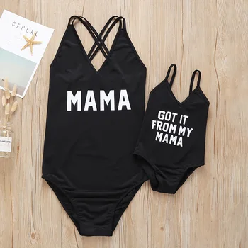 Mama Mamica Otroka, Plavanje Obleko za Poletje 2020 Črno, Kot Mama Pismo Tiskanja Mati in Hči Kopalke, Družino bikini določa