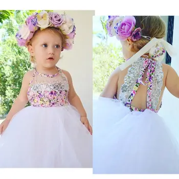 Poletja 2017 Baby Otroci Dekle Til Tutu Cvetlični Stranka Obleko Poročno Družico Obleke Sundress