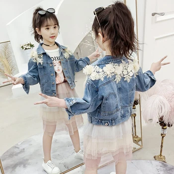 Malčka Dekleta, Plašči za Moda Otroke Princesa Kavbojke Bombaža Vrhnja oblačila Cvet Vrhovi 4 13Years Najstniških Šola Dekleta Jopiči 2020