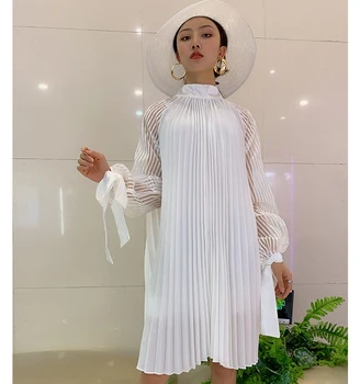 2020 Moda Ohlapno Nagubano Bele Obleke, Ženske Plus Velikost Ženske Bele Obleke Ženska Svoboden Elegantna Srčkan Naguban Belo Obleko