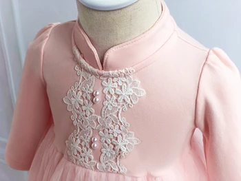 Pozimi Baby Girl Obleke, Roza Čipke Princesa Krst Dojenčkov Obleki 1 leto, Rojstni dan Obleko za Krst Novorojenčka Dekle Obleko
