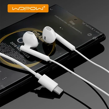 WOPOW Žično Slušalko z Mikrofonom Hi-fi Stereo Zvok V-Uho Šport Slušalka z ukazom C Slušalke za Xiaomi Huawei P30 Mate Galaxy