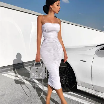 2 Plasti Beli Poletni Obleki Ženske Elegantne Trakov Ruched Maxi Obleko Roza Dolgo Obleko Seksi Obleke Stranka Nočno Haljo Obleka Ženske
