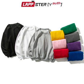 LAPPSTER-Mladi korejski Modnih Trdna Runo Kapuco 2020 Mans Japonski Ulične Grafični Sweatshirts Barvita, Oversized Hoodies