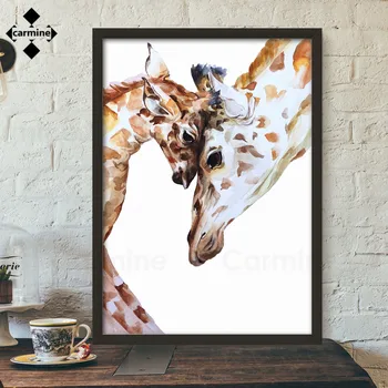 Srčkan Živali, Slikarstvo Žirafa Elk Rumena Morden Wall Art Platno Realistično Slikarstvo Pokoren Jelena Stenske Slike za Dnevna Soba Dekor