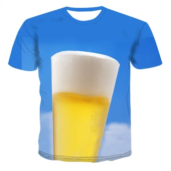 Novo pijačo 3D T-shirt tiskanje moški ženski pivo hip hop hlačnice kratek rep pomfrit hamburger kave rock vode