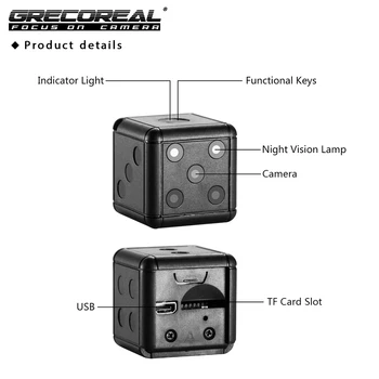 GRECOREAL Mini Mikro Kamero 1080P Full HD Kamere Kocke Prenosni Cam Zaprtih prostorih Doma Zaznavanje Gibanja Podporo Skrite TF Kartice SQ16