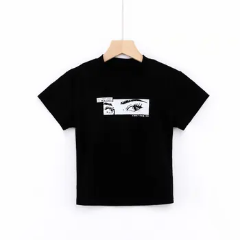 Harajuku Black Odrezana Majica s kratkimi rokavi Ženske bom spoznala V New Yorku Print Majica s kratkimi rokavi Seksi Crop Tops Oči Ženske Priložnostne T-shirt gothic