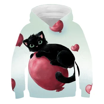 3D tiskanih smešno mačka Hoodie tanke dekle Majica dolg rokav shirt za dekleta Majica luštna mačka tiskanja deklice oblačila