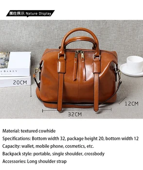 Visoka kakovost 2021 retro prenosni olje, vosek usnje torbice Boston vrečko trendy ženske usnje ramenski messenger torbica blazino vrečko