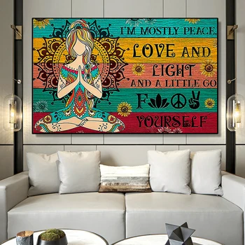 Jaz sem v Glavnem Mir, Ljubezen in Svetlobo Platno Slikarstvo Plakatov in Fotografij Joga Meditacija Wall Art Slik, Dnevna Soba Dekor