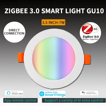 4 kos tuya zigbee downlight zigbee3.0 pozornosti 7W zatemniti RGBW led navzdol svetlobe barvne združljiv alexa google tygwz-01 prehod