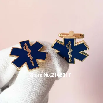 Paramedicinsko-Železo Zdravnik Kravato Posnetke zdravstvene Nege Ambulante manšetni Modrega Emajla Vezi Bar Kača Simbol Kovinski Star Življenja Cufflink