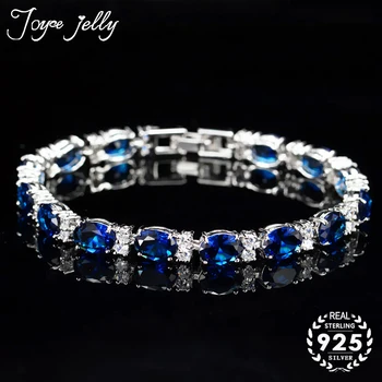 JoyceJelly Trendy 925 Sterling Silver Zapestnice za Ženske Z Ovalne oblike, temno modra dragih kamnov, Ženske, Osebe na Debelo Darilo
