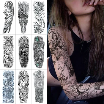 Velika nepremočljiva Črno črnilo tattoo nalepke za Polno roko Demon false luč, angel Rokav Dragon tattoo volk začasni tattoo