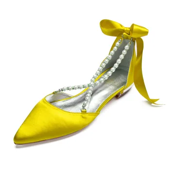 Creativesugar satenasto obleko čevlje biseri niz prečkal trak trak tie D ' orsay lady stanovanj poročne poroka maturantski čevlji konicami prstov