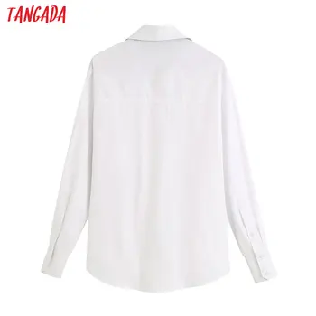 Tangada ženske osnovna bela majice dolg rokav trdna elegantna urad dame delo obrabe bluze 6Z01