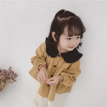 2020 otrok nositi korejski deklice kontrast baby ovratnik bombaž konoplja novo pomlad baby majica otroška majica D1417