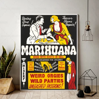 Leta 1930 je Anti-Marihuane Akcije Plakat Vintage Stil Platno Stensko Slikarstvo Art Dekor