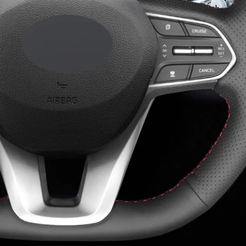 Črna PU Umetno Usnje DIY Ročno sešijejo Avto Volan Kritje za Hyundai Santa Fe 2019