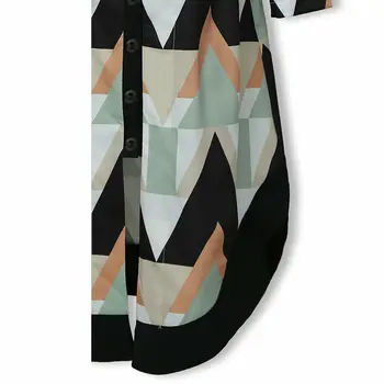 Jeseni Elegantna Urad Midi Geometrijske Shirt Obleko šifon Ženska Tiskanja Midi Dress Vintage Obleke z Dolgimi Rokavi Pasu Priložnostne Vestidos
