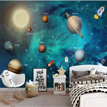 Otroška Soba Ročno poslikano Prostor, Vesolje, Luno Ozadje po Meri, 3D Fotografije za Ozadje Glasnost Romantično Dnevni Prostor Kavč 3D Zidana