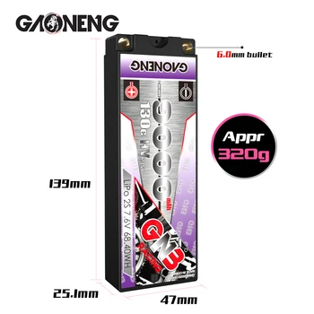 Gaoneng GNB 9000mAh 2S 7.6 V 130C/240C 6,0 mm Bullet Hardcase LiHV LiPo Baterijo z XT60 T Plug za 1:10 1/10 RC Avto, Čoln