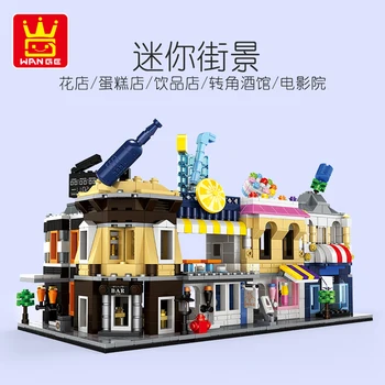 Wange mini street shop, trgovina arhitektura modela gradniki cvet restavracija otroci igrače za otroke, združljiv opeke