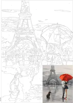 AMTMBS Okvir Romantični Pariz DIY Barvanje Z Številkami Krajine Akril Barva Za Številke Za Domačo Steno v slikah, Darilo 75x60 cm