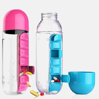 600Ml Steklenica za Vodo z Pillbox Plastičnih Pijačo Steklenico z Medicino, Tablete Škatla Potovanja 7 Dni Drog Organizator Pitje Posode