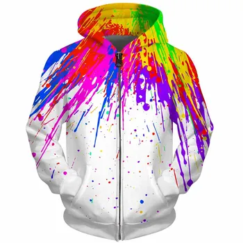 Cloudstyle 3D Moški Puloverji s kapuco Zip Gor Škropljenje Barve Barve Madežev 3D Tiskanja Ulične Športna Jakna Moški Ženske Outwear Plus Velikost 5XL
