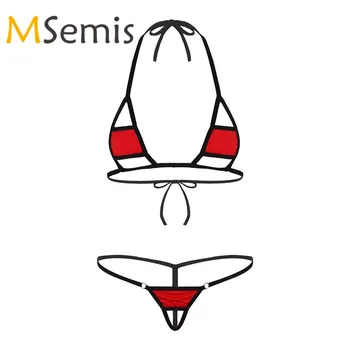 Ženske Swimmsuit Mikro Tangice Bikini Kopalke Modrc Top z G-String Perilo Povodcem Vratu Self-tie Perilo, Žensko, Plavanje Obleko