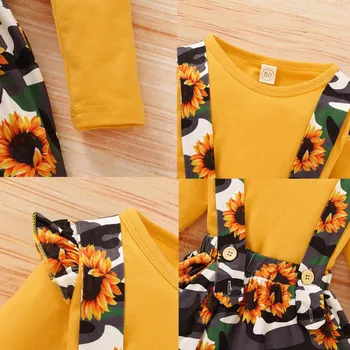 Jeseni Baby Girl Obleke iztrgana Long Sleeve Solid Color T-shirt Bluzo+Sončnično Tiskanje Traku Krilo Priložnostne Obleke Set12
