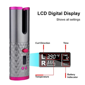 Prenosni Brezžični Samodejno Curling Železa Lase Curler USB Polnilne za LCD-Zaslon Kodraste Stroj z 1 Glavnik+2pc Posnetki