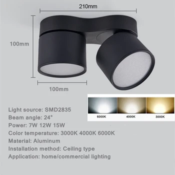 Zatemnitev dvojno glavo downlight led stropna luč, anti-glare strop zložljive pozornosti 7W 12W 15W
