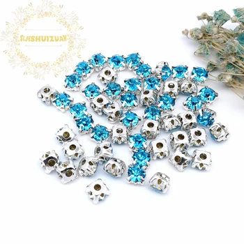 3 mm 4 mm 5 mm 6 mm 7mm 8 mm Turkizno modro Diamantno obliko, Steklo, Kristal, okrasnih s srebrno nevihte Diy poročno obleko pribor