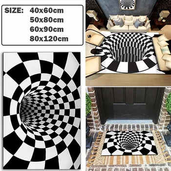 4 Velikost Black&White Povzetek Geometrijo Pravokotnik 3D Tiskanih Mehke Preproge za dnevno Sobo, Anti-slip Kopalnica Talna Obloga Vrat Mat