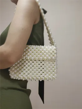 Obnavljanje starih načinov je veliko pearl široka trakovi elektronske tkane beaded rame torbico