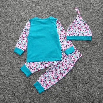 2018 nova moda dekle tiskanje oblačila sklop ins baby 3pcs nastavite dolg rokav T-shirt majica + hlače + pokrivalo za malčke oblačila